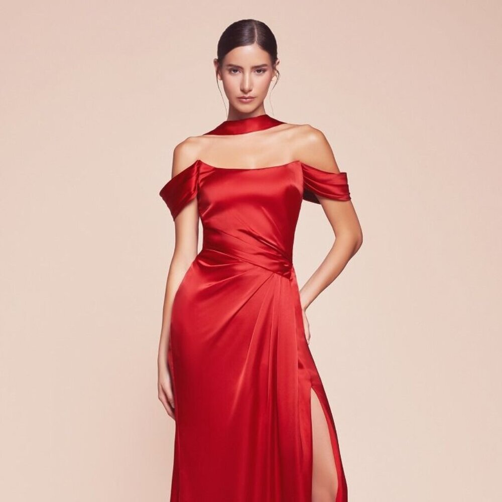 NEW FORMAL OFF SHOULDER LONG SHEATH SATIN GOWN W/ LACE UP CORSET BACK CD 7452